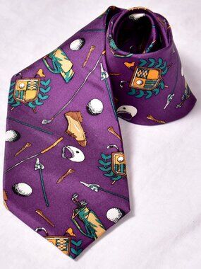 Franco Baretta Purple Golf Theme 100% Silk Neck Tie 56L 4W
